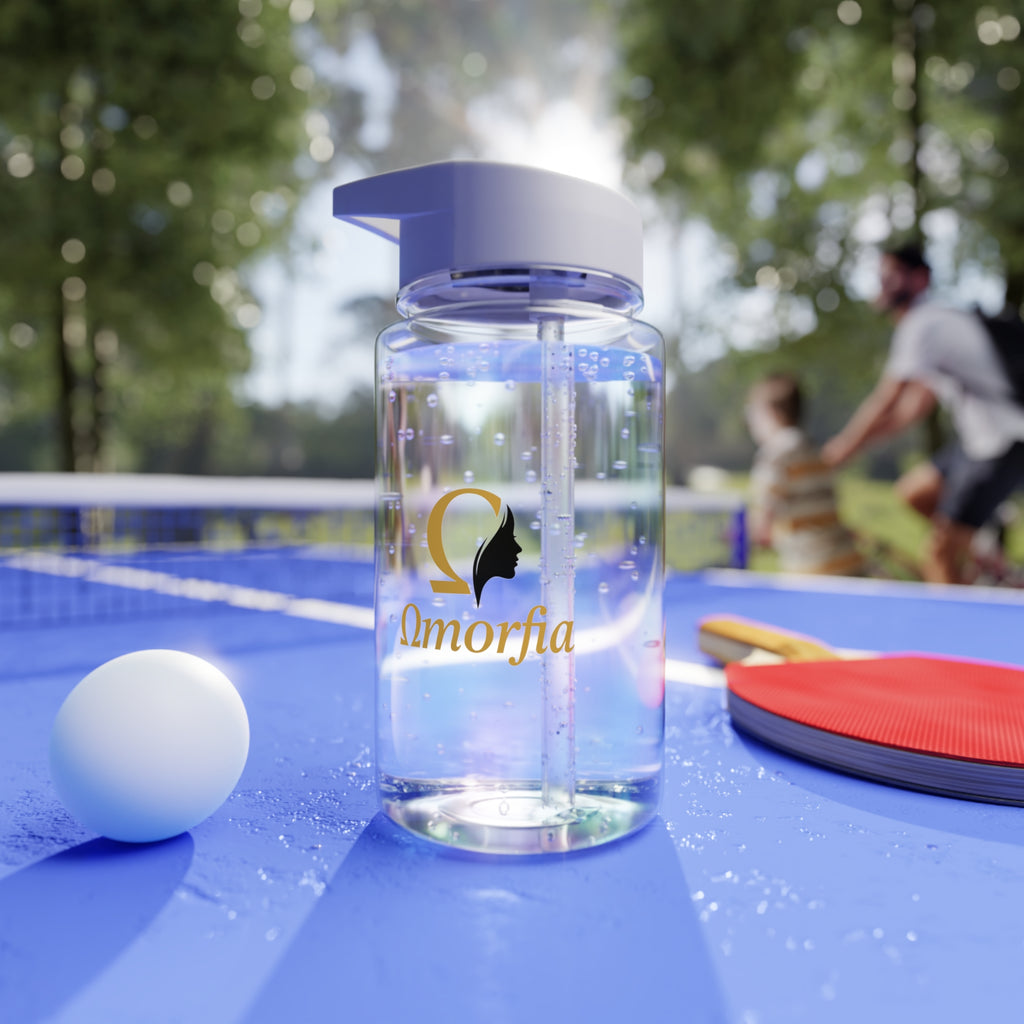 Gourde en Tritan — Gourde de sport transparente avec logo « Omorfia » et bouchon à paille