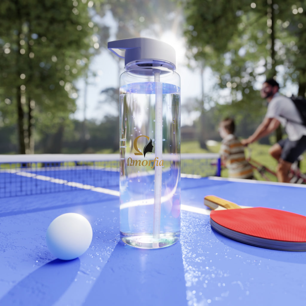 Gourde en Tritan — Gourde de sport transparente avec logo « Omorfia » et bouchon à paille