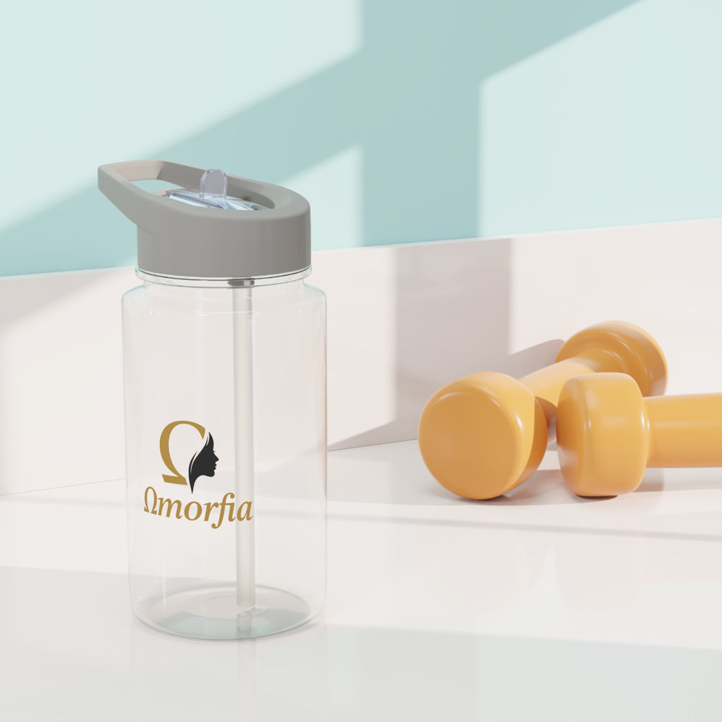 Gourde en Tritan — Gourde de sport transparente avec logo « Omorfia » et bouchon à paille