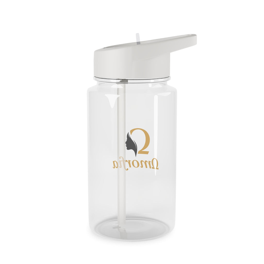 Gourde en Tritan — Gourde de sport transparente avec logo « Omorfia » et bouchon à paille